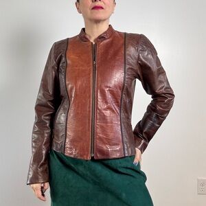 Pre-Loved HUGUETTE FECTEAU Brown Fitted Leather Jacket - Size M